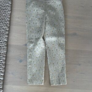 Trina Turk women foil silver and gold  pants  with Gold Floral Design